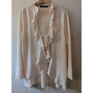 Merokeety Long Sleeve Cream Ruffle V Neck Top